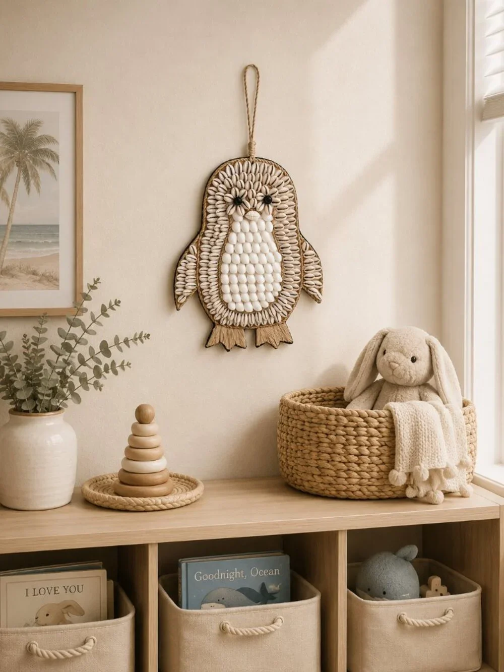 Shell Owl Wall Hanging – Handmade Coastal Decor